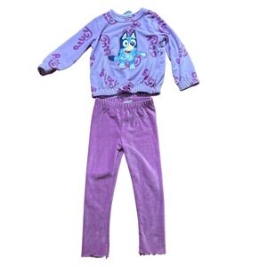 Bluey Sweatshirt Leggings Set Kids Purple Excellent Ribbed Velour SIZE 3T